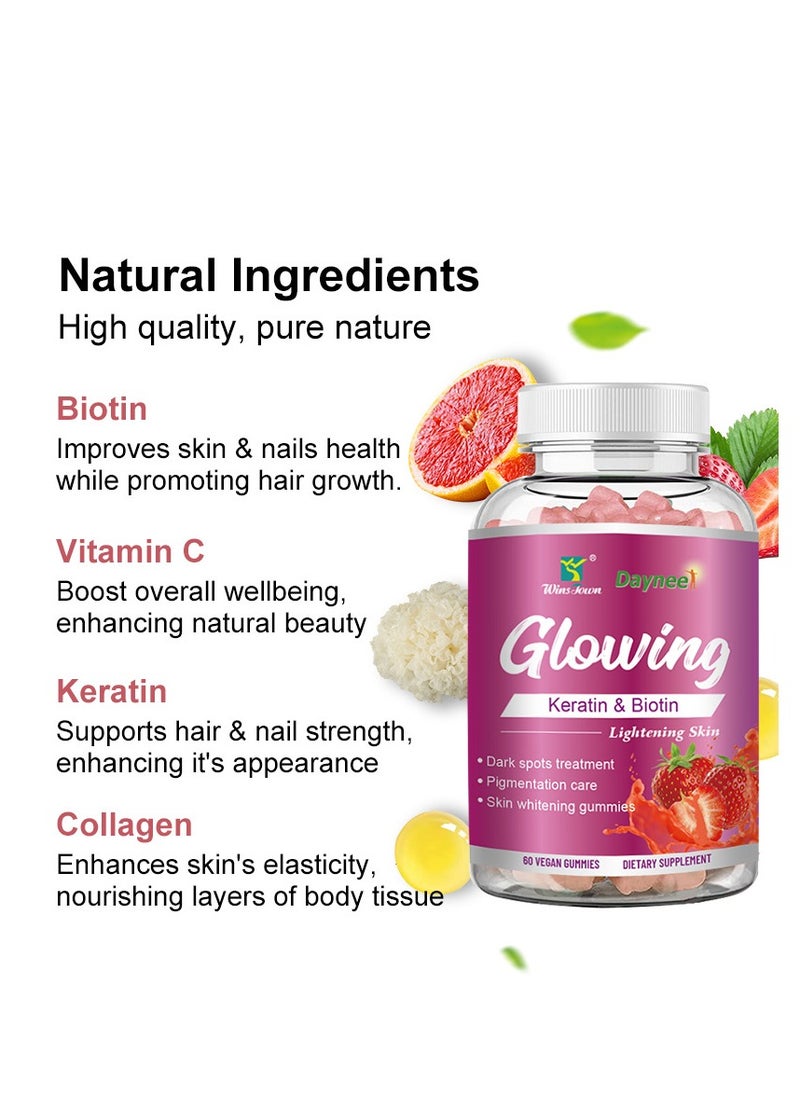 Daynee - Collagen Glow Anti-Aging Skin Whitening Vitamins Strawberry Flavor With L-Glutathione & Collagen & Biotin Hydrated Youthful Skin Glow and Spots Fading Anti-Aging 60 Vegan Gummies - Image 1