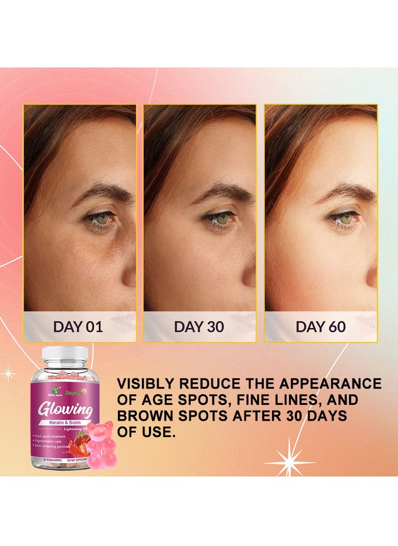 Daynee - Collagen Glow Anti-Aging Skin Whitening Vitamins Strawberry Flavor With L-Glutathione & Collagen & Biotin Hydrated Youthful Skin Glow and Spots Fading Anti-Aging 60 Vegan Gummies - Image 1