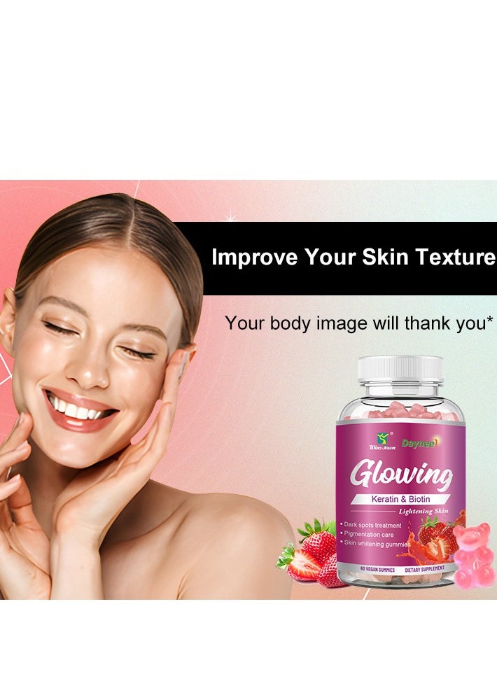 Daynee - Collagen Glow Anti-Aging Skin Whitening Vitamins Strawberry Flavor With L-Glutathione & Collagen & Biotin Hydrated Youthful Skin Glow and Spots Fading Anti-Aging 60 Vegan Gummies - Image 1