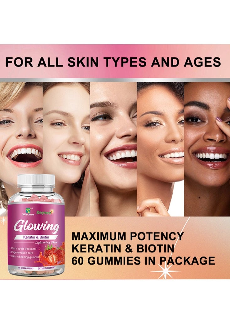 Daynee - Collagen Glow Anti-Aging Skin Whitening Vitamins Strawberry Flavor With L-Glutathione & Collagen & Biotin Hydrated Youthful Skin Glow and Spots Fading Anti-Aging 60 Vegan Gummies - Image 1