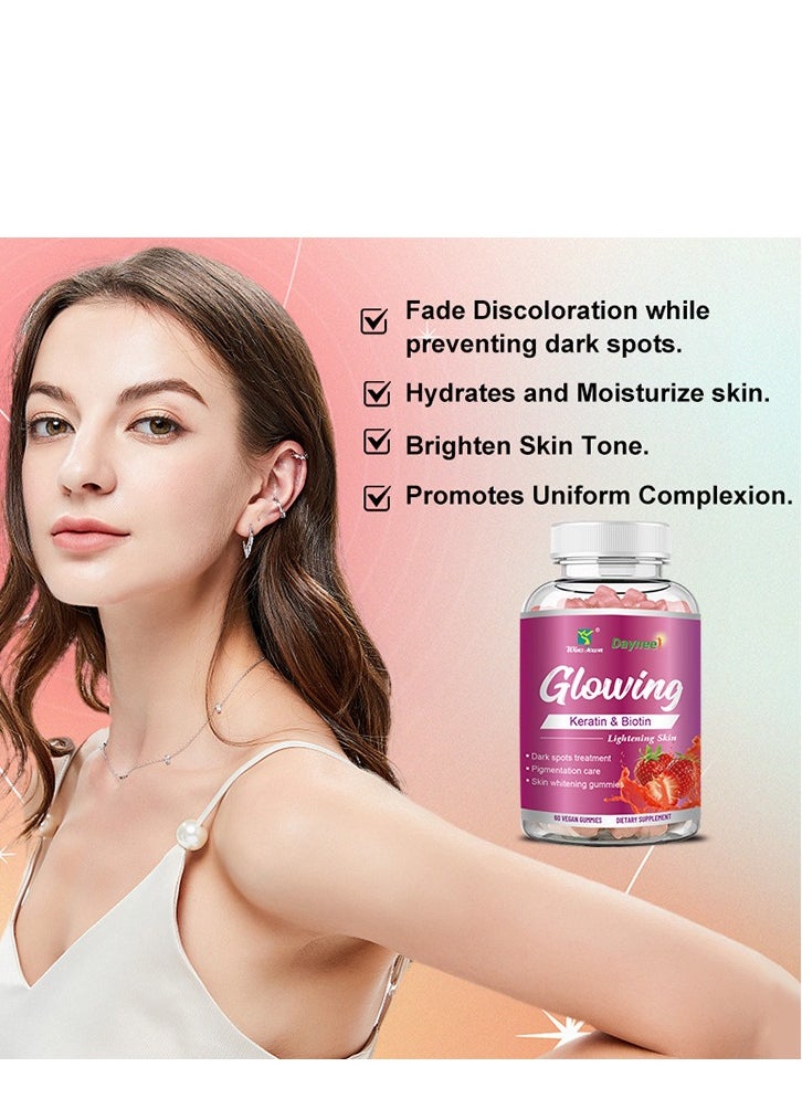 Daynee - Collagen Glow Anti-Aging Skin Whitening Vitamins Strawberry Flavor With L-Glutathione & Collagen & Biotin Hydrated Youthful Skin Glow and Spots Fading Anti-Aging 60 Vegan Gummies - Image 1