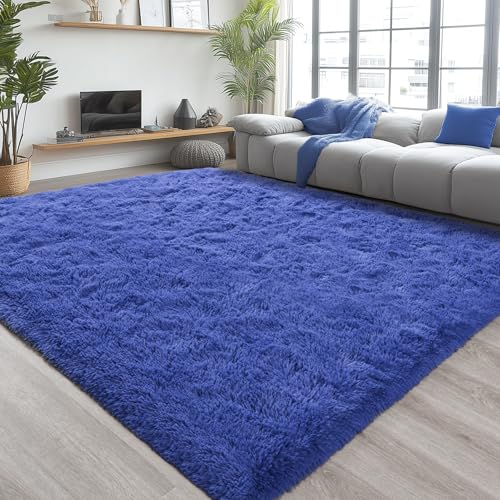 Chicrug Soft Area Rugs for Bedroom Living Room Plush Fluffy Rug 4x6 Feet, Shag Furry Area Rug Carpet Non Shedding for Nursery Children Kids Girls Room Home Decorative, Navy - Image 1