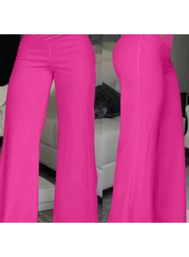 general Women's High Waist Wide Leg Pants, Crisscross Mesh Waistband Flare Trousers, Stretchy Body Shaping Palazzo Pants for Ladies - Image 1