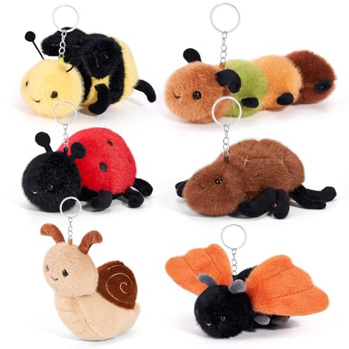 Niceup 47in Insect Stuffed Animal Keychains 6pcs Bug Party Favors Decor Toys Cute Small Plushies Spider Caterpillar Ladybug Ladybird Bumblebee Moth Snail for Halloween Kids Christmas Stuffer Gift - Image 1