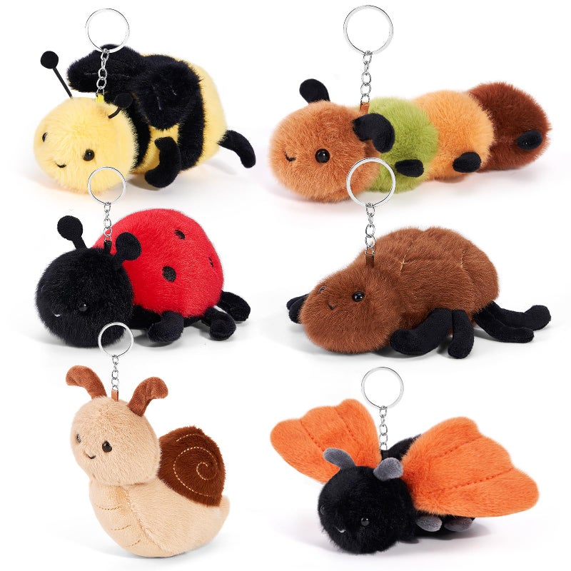 Niceup 47in Insect Stuffed Animal Keychains 6pcs Bug Party Favors Decor Toys Cute Small Plushies Spider Caterpillar Ladybug Ladybird Bumblebee Moth Snail for Halloween Kids Christmas Stuffer Gift - Image 3