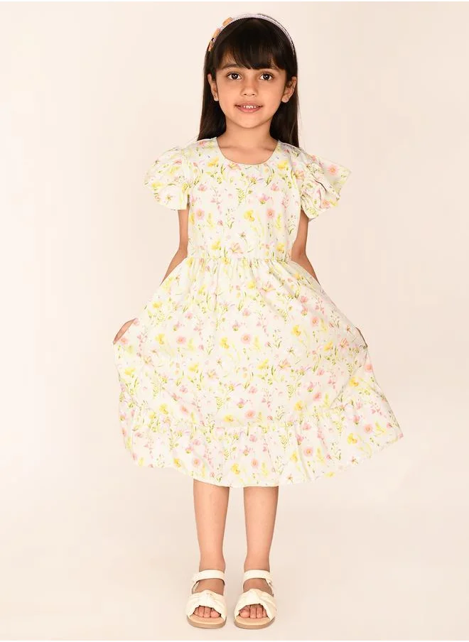 LILPICKS Floral Printed White Dress for Girls
