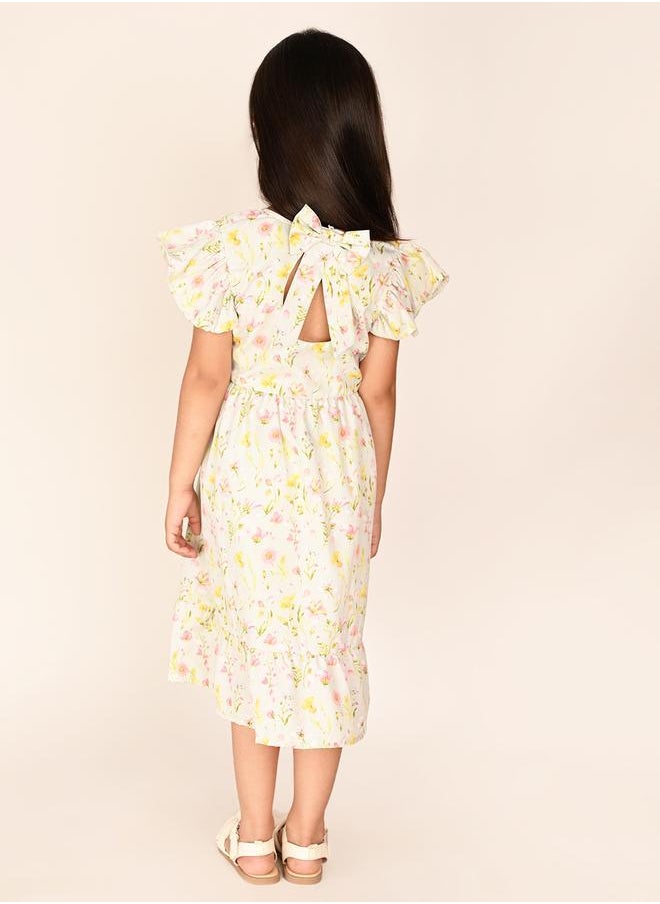 ليل بيكس Floral Printed White Dress for Girls  - Image 4