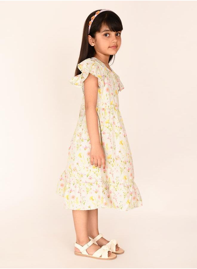 ليل بيكس Floral Printed White Dress for Girls  - Image 3
