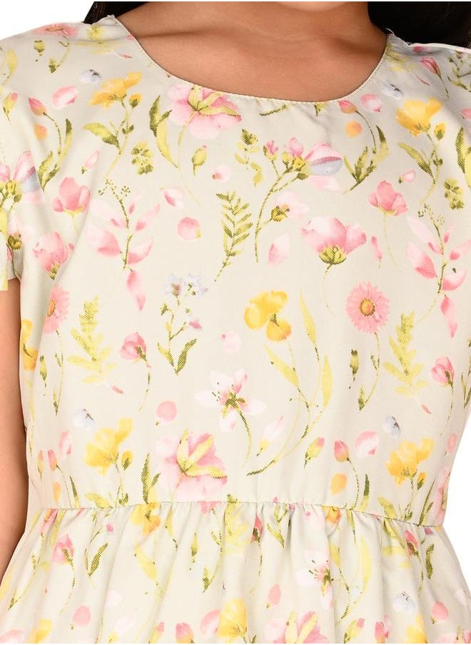 ليل بيكس Floral Printed White Dress for Girls  - Image 5