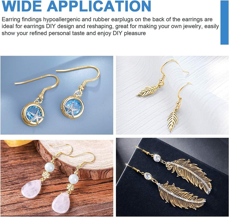 MENKEY 925 Sterling Gold Earring Hooks 120 PCS/60 Pairs, Ear Wires Fish Hooks, Hypo-allergenic Jewelry Findings Parts with 120 PCS Clear Silicone Earring Backs Stoppers - Image 5