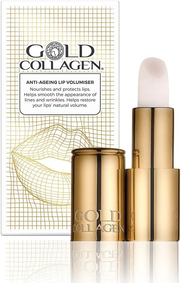 GOLD COLLAGEN Lip Volumiser AntiAgeing Lip Balm with Coconut Oil Castor Oil Marine Collagen Vitamin E Super Moisturising Lip Plumper Enhances Lips Volume with Regular Use Pearl Effect