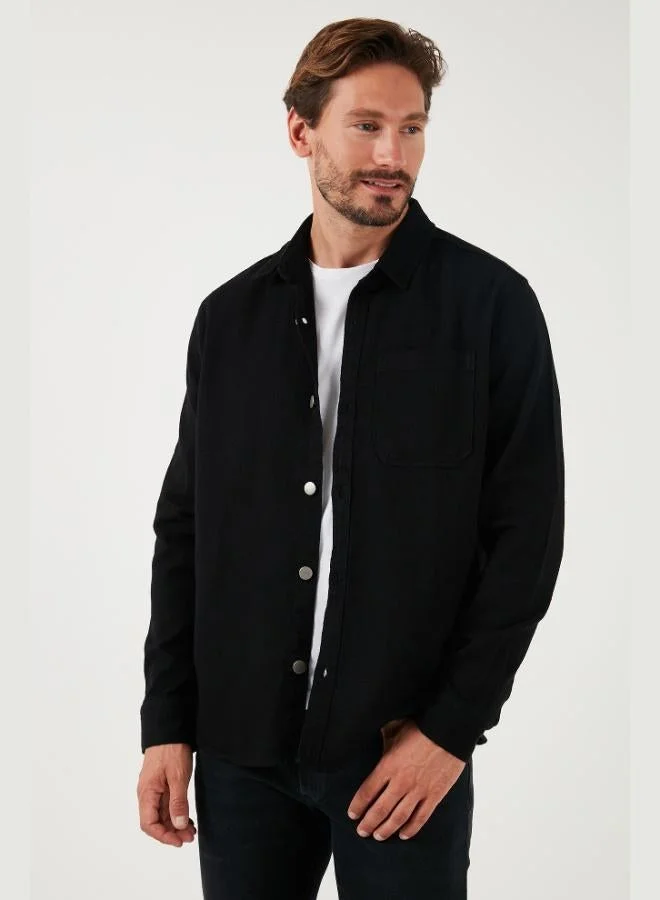 بوراتي قميص رجالي قطن بفتحة جيب واحدة بقصة عادية