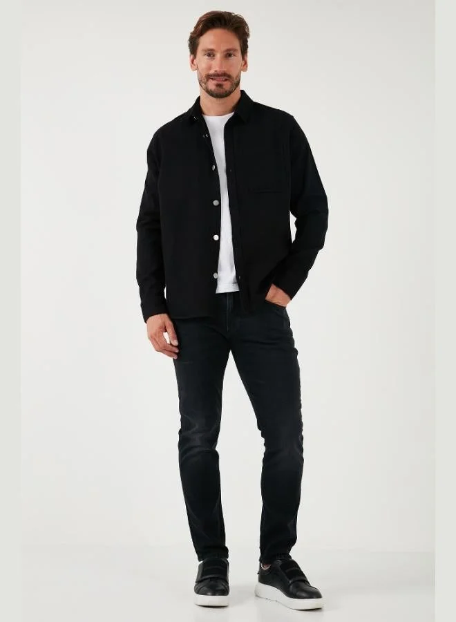 بوراتي قميص رجالي قطن بفتحة جيب واحدة بقصة عادية