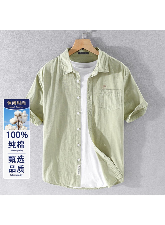 Fomoce men's Summer Solid Color Casual Slim-fit Soft Comfortable Breathable Short-sleeve Shirt - Image 2