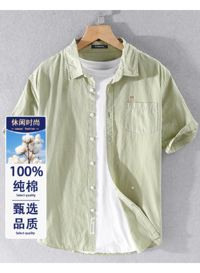 Fomoce men's Summer Solid Color Casual Slim-fit Soft Comfortable Breathable Short-sleeve Shirt - Image 1