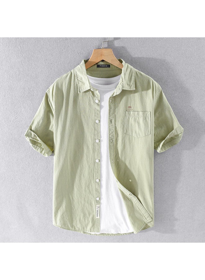 Fomoce men's Summer Solid Color Casual Slim-fit Soft Comfortable Breathable Short-sleeve Shirt - Image 3