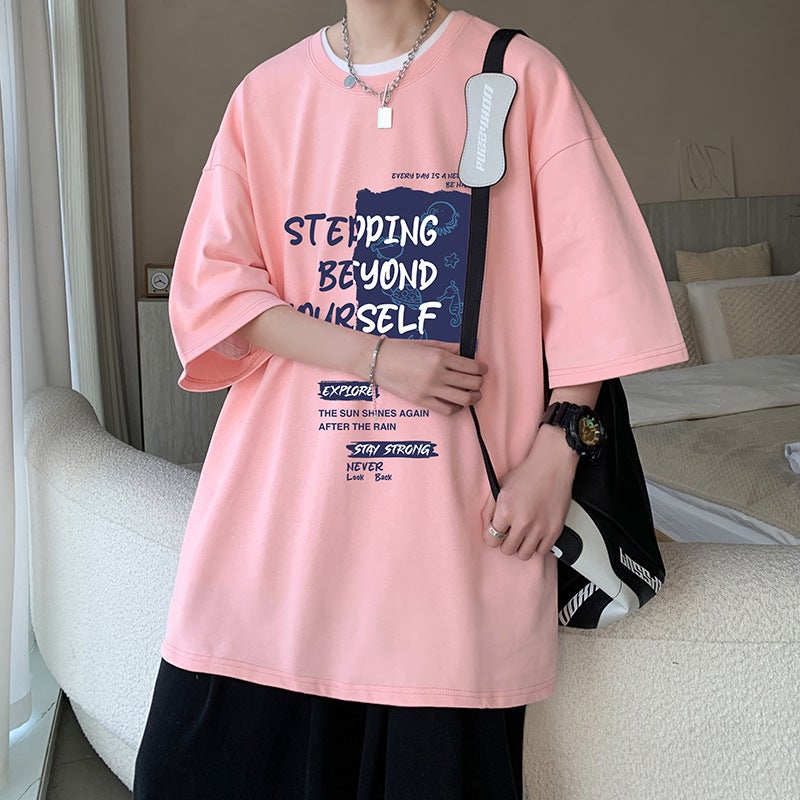 2024 Summer new men's shirt short-sleeved youth bottoming shirt casual home wear fashion cotton T-shirt - Image 1