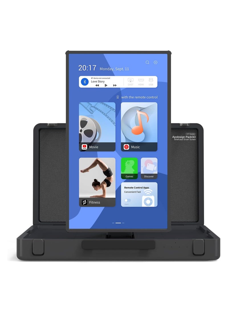 FIPKA - 27-Inch Portable Entertainment System, Compact Suitcase Design Smart TV, Android OS, Bluetooth 3D Speakers, Built-in Battery 6H, Briefcase Screen Perfect for Travel & Outdoor Parties - Image 1