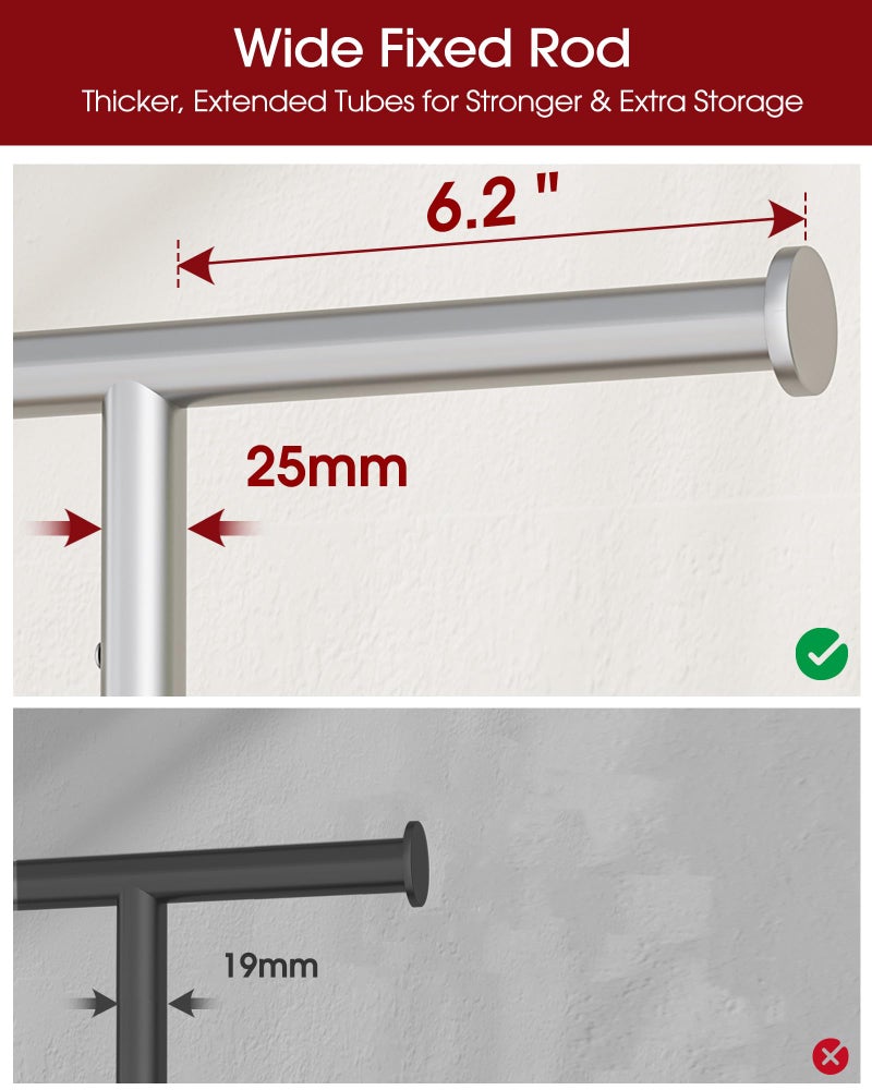 Sakugi Clothes Rack - Large-Capacity Clothing Racks for Hanging Clothes with Lockable Wheels, Space-Saving Metal Coat Rack for Bedroom, Laundry Room, Entryway, 45.6" x 16.9" x 59", Silver - Image 4