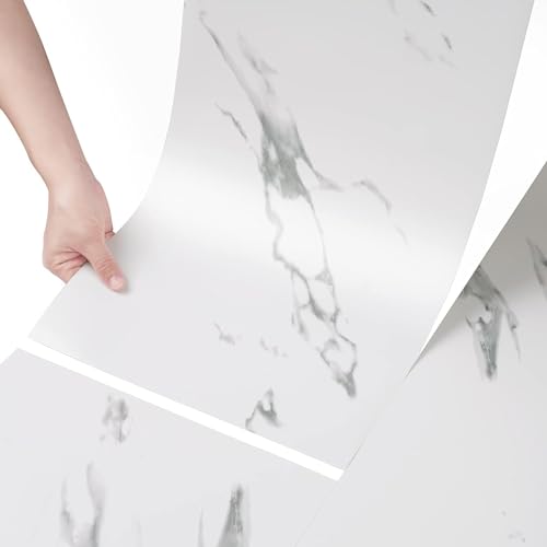 HOMSUN Vinyl Flooring Stickers, Peel and Stick, Waterproof Marble Design Wallpaper Tiles for Walls, Bathroom, Kitchen and Living Room (2 Feet x 12 Feet, Matt White) - Image 1