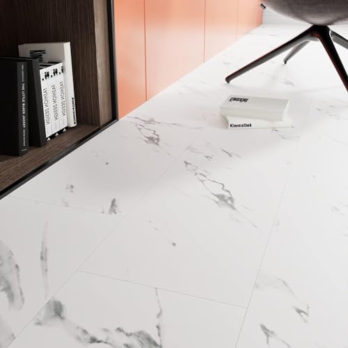 HOMSUN Vinyl Flooring Stickers, Peel and Stick, Waterproof Marble Design Wallpaper Tiles for Walls, Bathroom, Kitchen and Living Room (2 Feet x 12 Feet, Matt White) - Image 3
