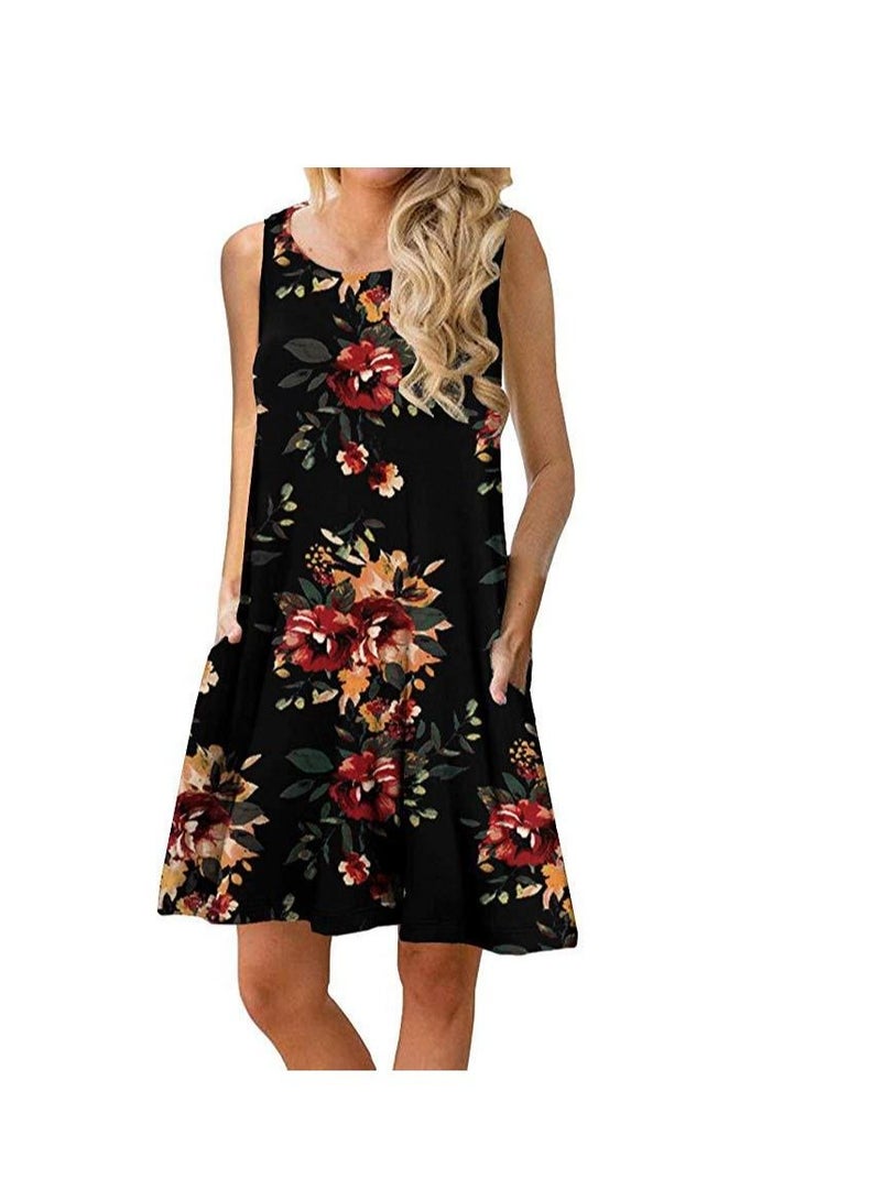 Loquat Women New Sleeveless Print Round Neck Vest Dress