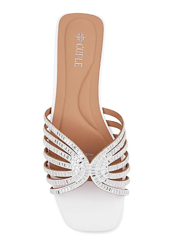 Cuple Black Cuple Embellished Multi Strap Flat Slides for Women | Best Price UAE