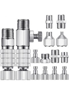 Generic 15 Pieces Airbrush Adapter Set Airbrush Quick Release Coupling Disconnect Adapter Kit Airbrush Quick Release Disconnect Fitting Connector Set Female Connectors for Air Compressor and Airbrush Hose  - Image 1