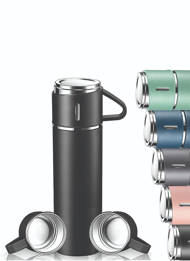 YANEK YANEK 500ml Stainless Steel Vacuum Thermos flask with Silicone Handle and Insulated Water bottle with 2 stainless steel cups set for Hot and Cold Outdoor travel | Gift box (1 PACK, BLACK)  - Image 1