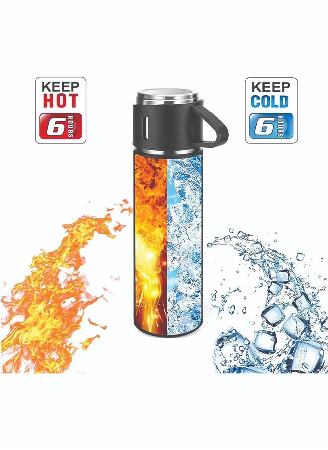 YANEK YANEK 500ml Stainless Steel Vacuum Thermos flask with Silicone Handle and Insulated Water bottle with 2 stainless steel cups set for Hot and Cold Outdoor travel | Gift box (1 PACK, BLACK)  - Image 5