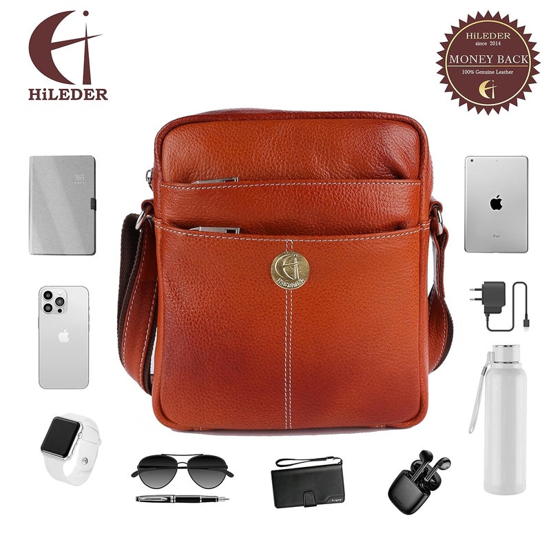 HiLEDER 100% Pure Genuine Leather Utility 7 inch Travel Office Ipad Tab Bag - Image 3