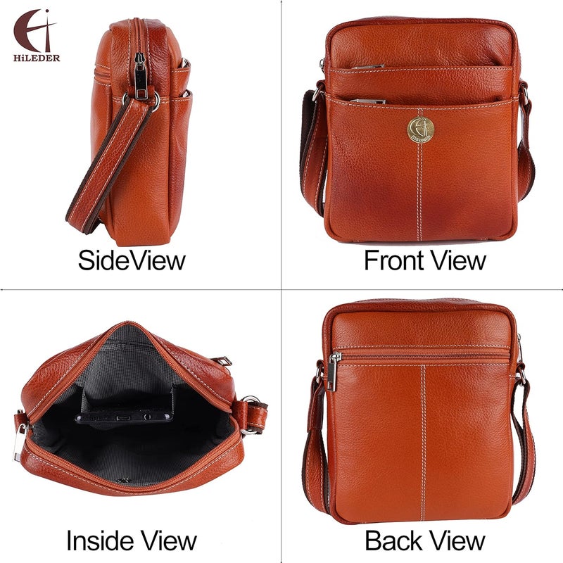 HiLEDER 100% Pure Genuine Leather Utility 7 inch Travel Office Ipad Tab Bag - Image 2