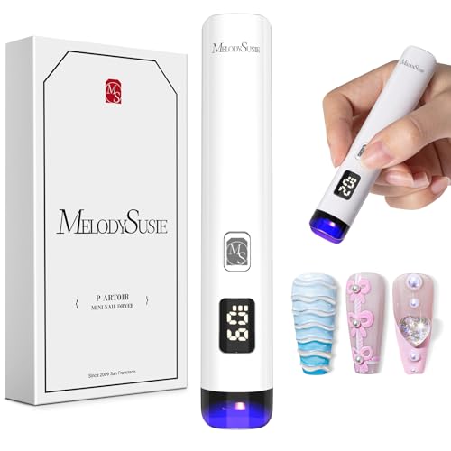 Melodysusie Handheld UV Light for Gel Nails ART01R Cordless Gel X Nail Lamp Rechargeable with LCD Display EyeProtective Cover Flash Cure Nail Dryer for Rhinestone Glue Decoration DIY at Home White