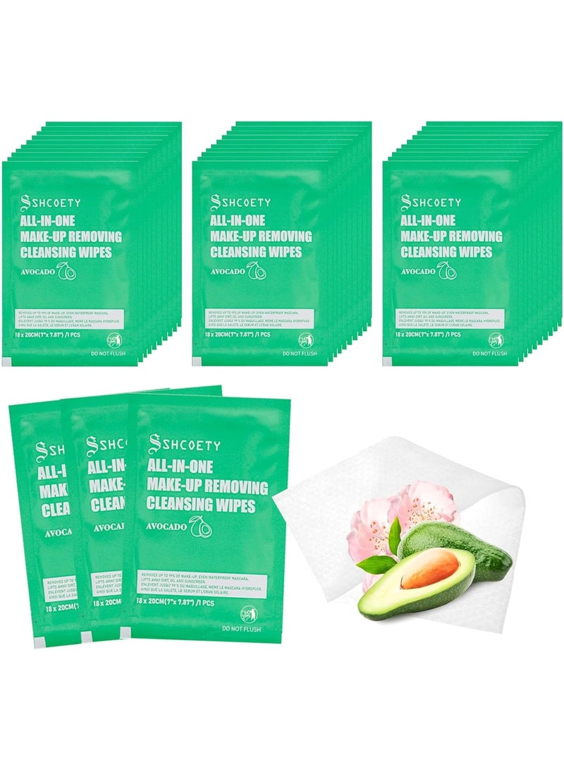 SHCOETY 50 Packs Makeup Remover Wipes for Face, Soft & Gentle Cleansing Wipes Individually Wrapped for Travel, Hotels, Gym, and Bulk Use, Avocado Formula - Image 1