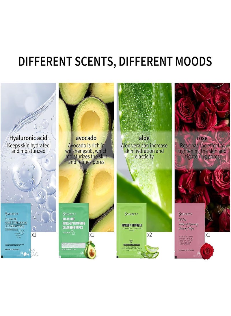 SHCOETY 50 Packs Makeup Remover Wipes for Face, Soft & Gentle Cleansing Wipes Individually Wrapped for Travel, Hotels, Gym, and Bulk Use, Avocado Formula - Image 3