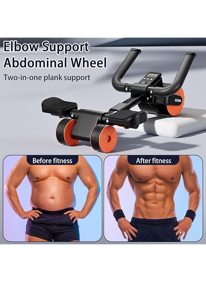 EqiEch Multifunctional Ab Roller Adjustable Length Elbow Pad Dual Wheels LCD Timer Anti Slip Foam Grip 200 lbs Capacity  - Image 5
