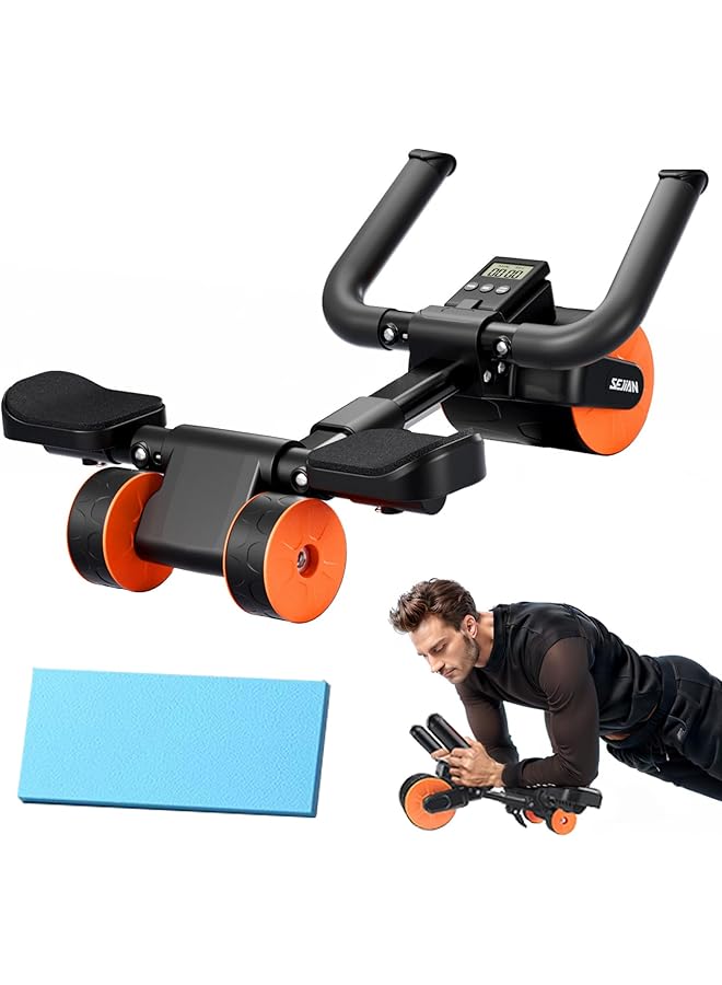 EqiEch Multifunctional Ab Roller Adjustable Length Elbow Pad Dual Wheels LCD Timer Anti Slip Foam Grip 200 lbs Capacity  - Image 1