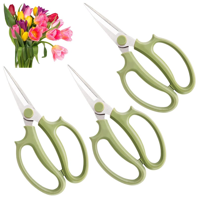 OJYUDD 3Pcs Garden Flower Scissor,Floral Scissors Pruning Shears,Stainless Steel Flowers Scissors with Comfortable Grip Handles,Premium Garden Clippers for Flower Arrangement,Gardening Tool - Image 1