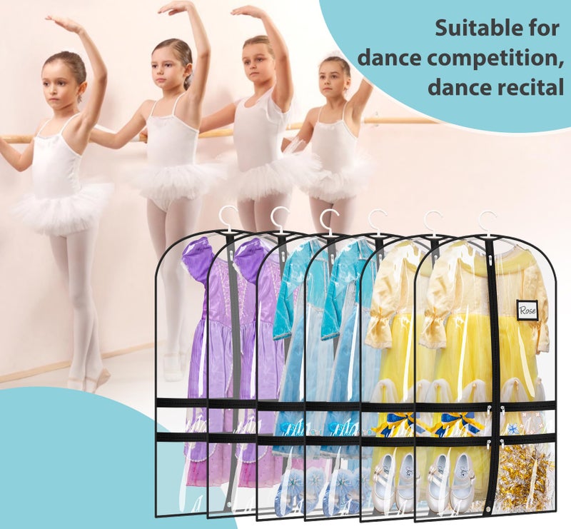 SLEEPING LAMB 6 Packs Clear Dance Garment Bags for Dancers with 4 Pockets, 40" Kids Dance Costume Garment Bag for Travel and Dance Competition, Hanging Clothes Storage for Dress, Uniform, Black - Image 3