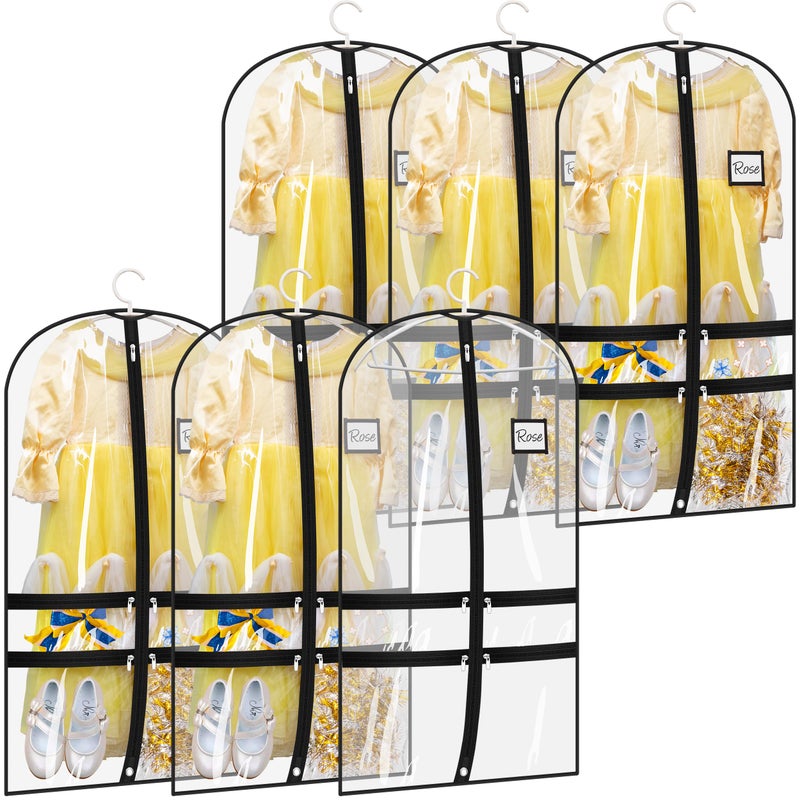 SLEEPING LAMB 6 Packs Clear Dance Garment Bags for Dancers with 4 Pockets, 40" Kids Dance Costume Garment Bag for Travel and Dance Competition, Hanging Clothes Storage for Dress, Uniform, Black - Image 1