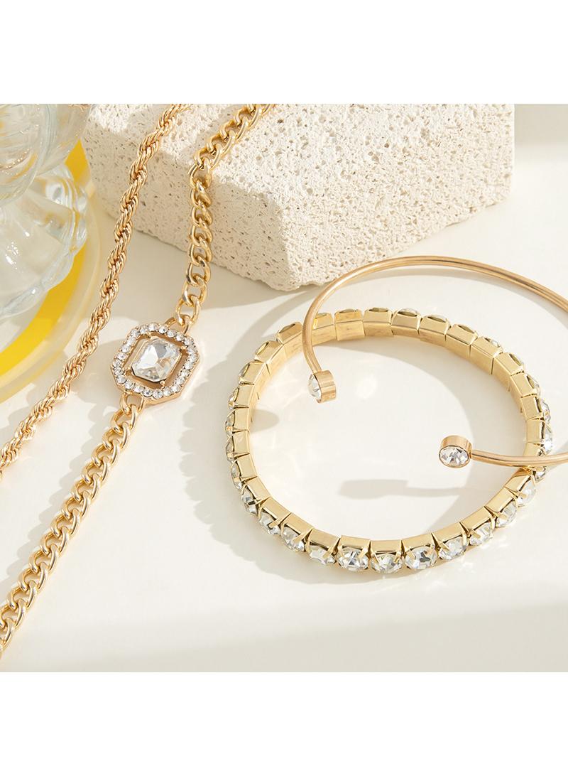 Fashion punk bracelet artificial gem jewelry 4-piece set golden - Image 2