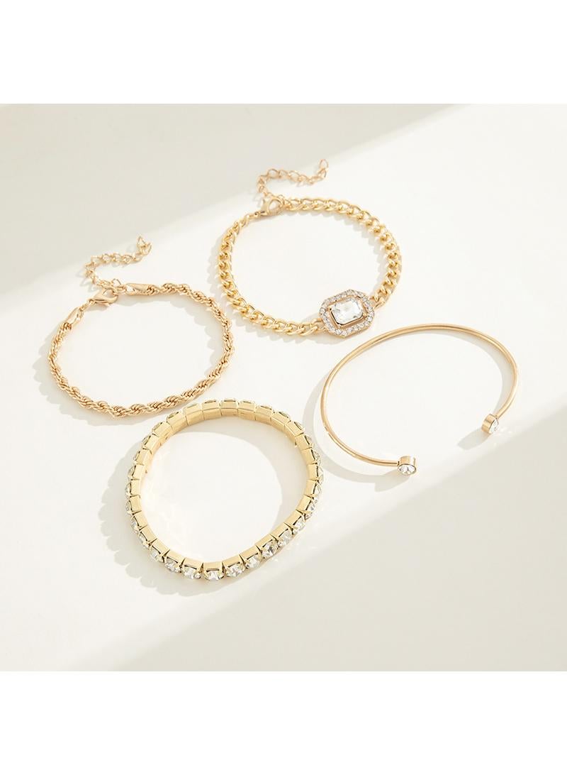 Fashion punk bracelet artificial gem jewelry 4-piece set golden - Image 3