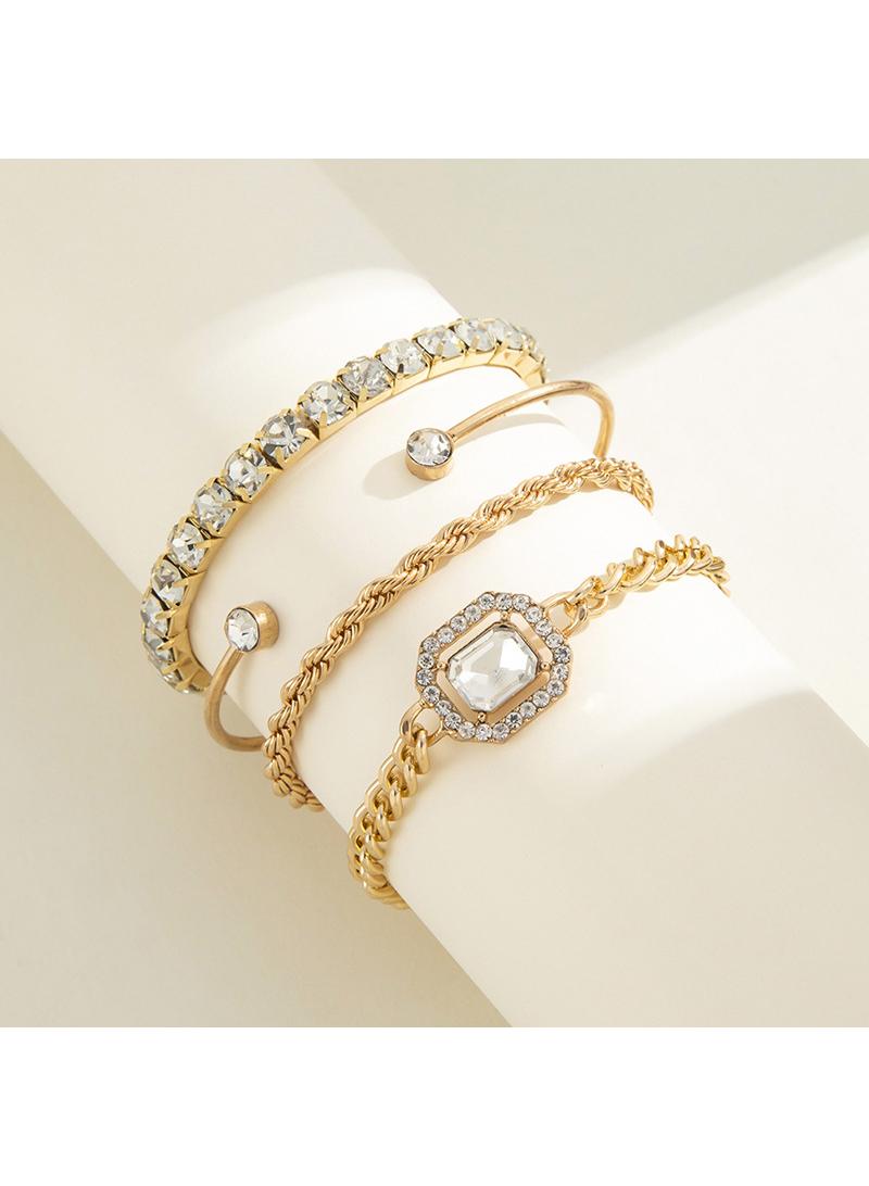 Fashion punk bracelet artificial gem jewelry 4-piece set golden - Image 5