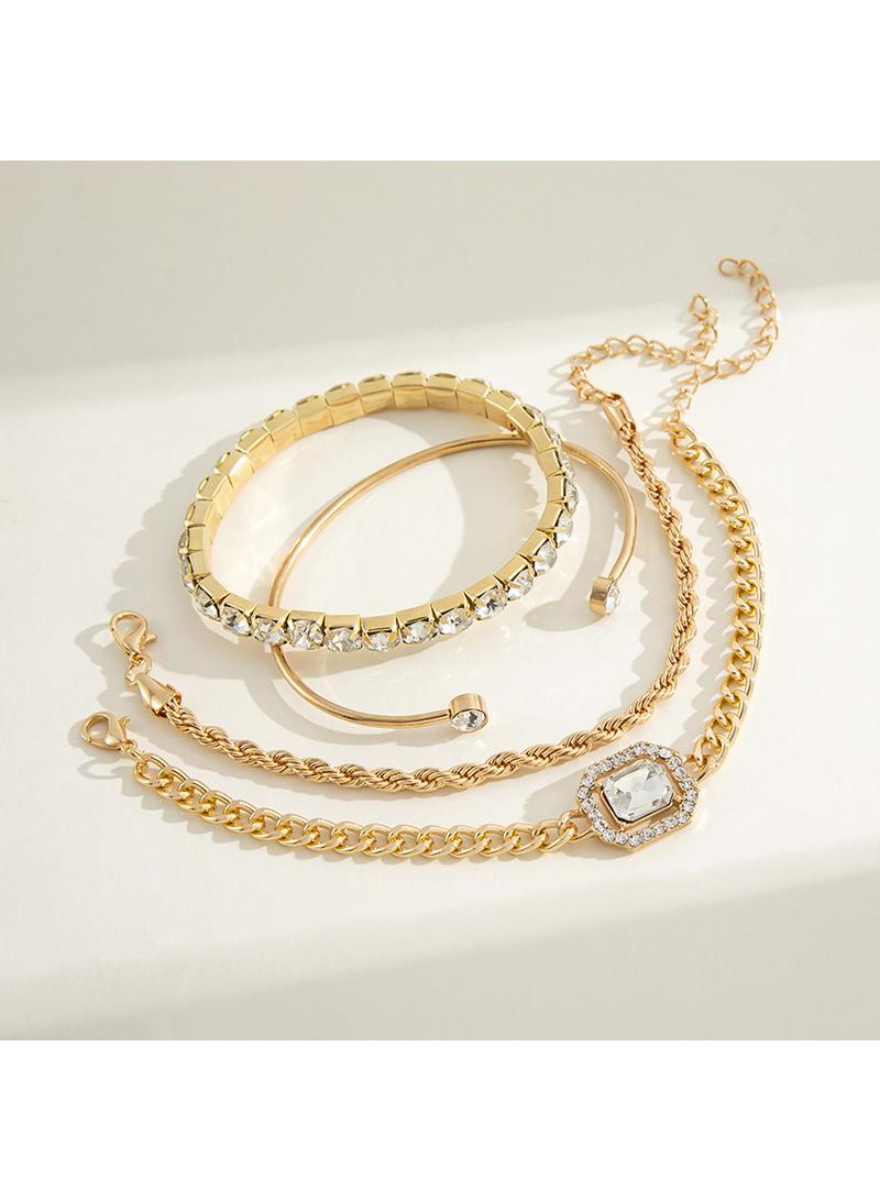 Fashion punk bracelet artificial gem jewelry 4-piece set golden - Image 4