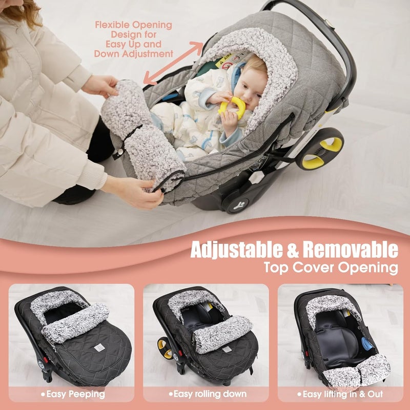 ACRABROS Winter Infant Car Seat Cover with Zipper Peeping Window - Waterproof and Cozy Canopy for Newborns, Black - Image 2
