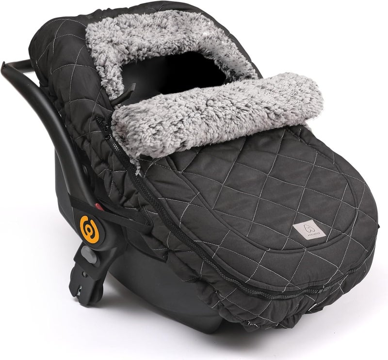 ACRABROS Winter Infant Car Seat Cover with Zipper Peeping Window - Waterproof and Cozy Canopy for Newborns, Black - Image 1