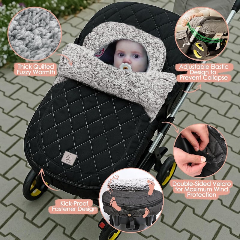 ACRABROS Winter Infant Car Seat Cover with Zipper Peeping Window - Waterproof and Cozy Canopy for Newborns, Black - Image 5