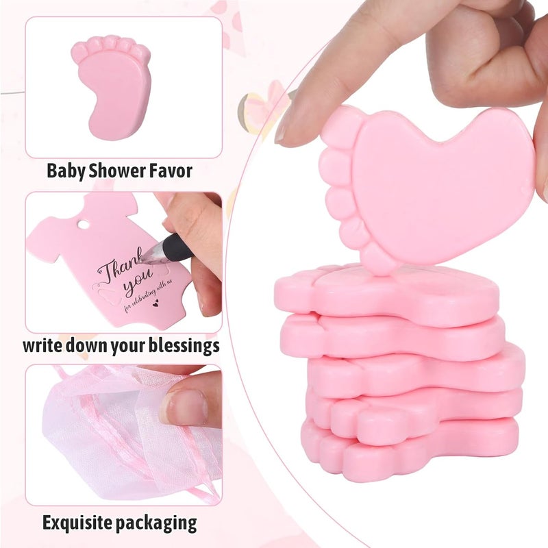 Yuuchoringee 60 Sets Baby Shower Favors,Baby Feet Scented Soap Party Favors for Guests Gifts,Scented Soap with Organza Bags and Thanks Tags,Wedding Return Gifts Gender Reveal Prizes Babys Shower Souvenirs (Pink) - Image 3