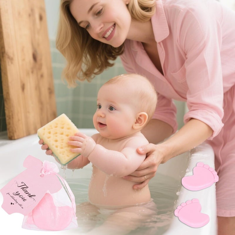 Yuuchoringee 60 Sets Baby Shower Favors,Baby Feet Scented Soap Party Favors for Guests Gifts,Scented Soap with Organza Bags and Thanks Tags,Wedding Return Gifts Gender Reveal Prizes Babys Shower Souvenirs (Pink) - Image 4
