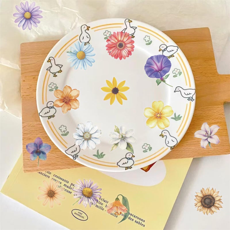 HJHEJST 50PCS Flower Stickers PET Transparent Stickers Colorful Nature Decals Waterproof Decorative Decals for Scrapbook DIY Crafts Album Bullet Journal Planner Water Bottles Phone Cases Laptops - Image 3